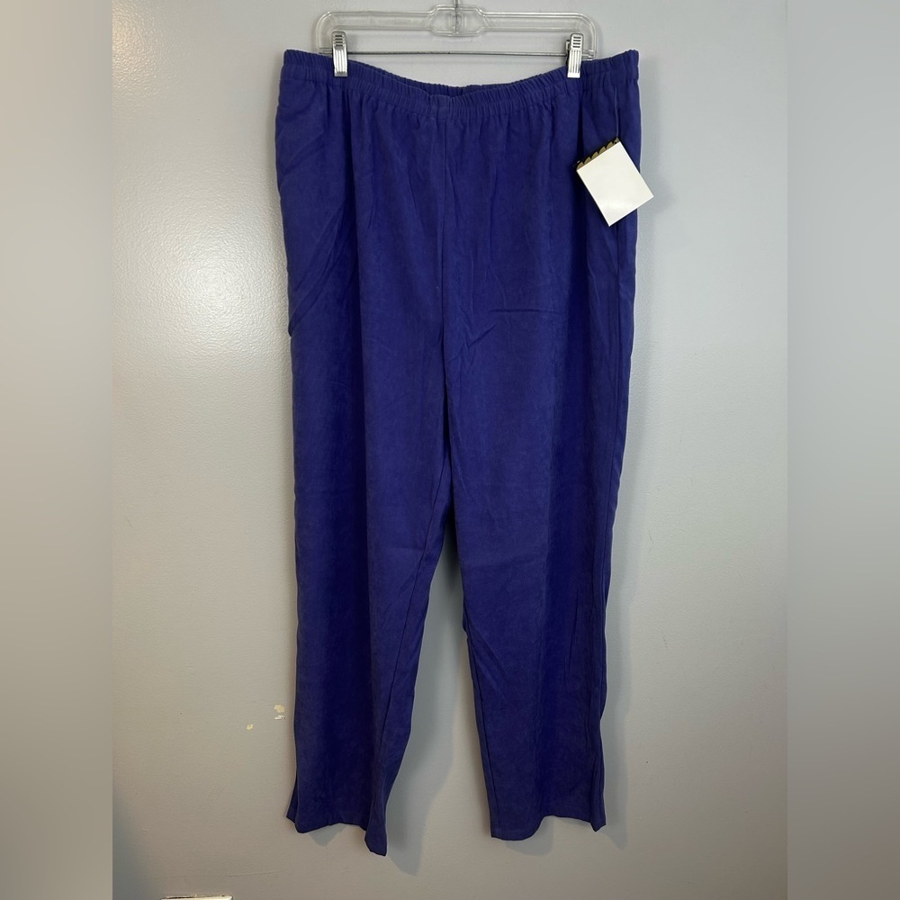 NWT Bob Mackie Purple Moleskin Faux Suede Pull On Straight Leg Pants Size XL